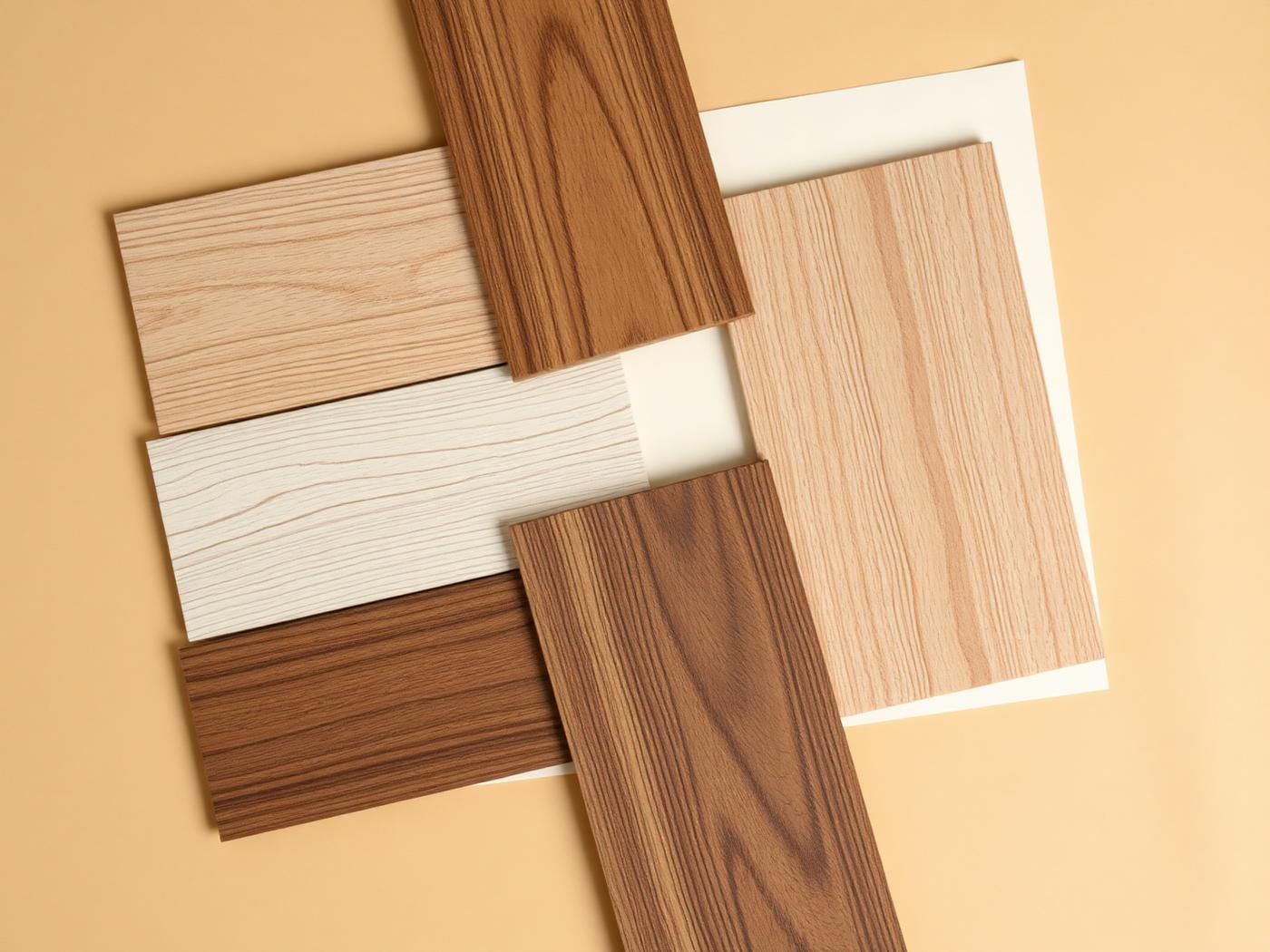 Wood and finish samples laid out for review